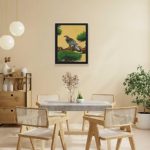 Witness the power and beauty of a Japanese eagle in this vintage art print by Kano Tanyu. "Pine and Eagle",placed on the wall