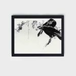 this exquisite vintage art print of Japanese crows perched on a branch by Watanabe Seitei,placed on the wall