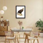 Experience the power and grace of the White-tailed Eagle with this vintage art print,displayed on the wall