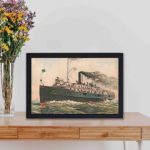 Set sail on a journey through time with this vintage City of Buffalo steamship art print,kept on a table
