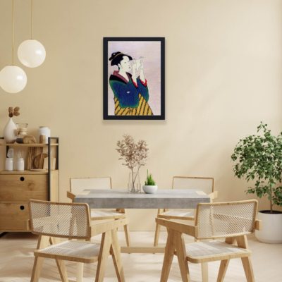 Infidu Fumiyomu Onna by Utamaro Kitagawa (1753-1806), a traditional Japanese Ukyio-e style illustration of a Japanese woman portrait reading a letter in high resolution Vintage Art