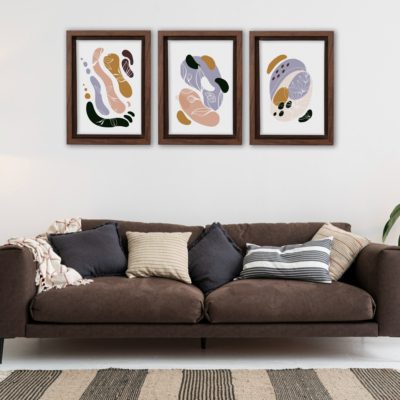 Boho Art - Mid Century Boho Style Floating Canvas Wall Art With Brown and Purple Colors - Art Model No - Three Frame - bohoart-3f-69