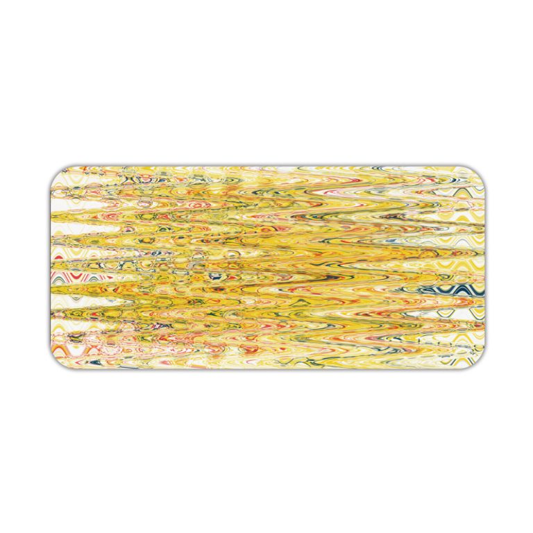 Infidu Artistic Patterns Desk Pad with a yellow and light brown background and vibrant abstract patterns in orange, green, and white. Desk Pad kept on a plain white background