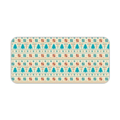 Infidu Knitted Pattern Desk Pad with a beige background featuring small, colorful flowers and geometric patterns. Desk Pad kept on a plain white background