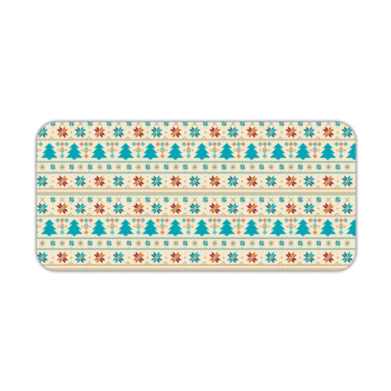 Infidu Knitted Pattern Desk Pad with a beige background featuring small, colorful flowers and geometric patterns. Desk Pad kept on a plain white background