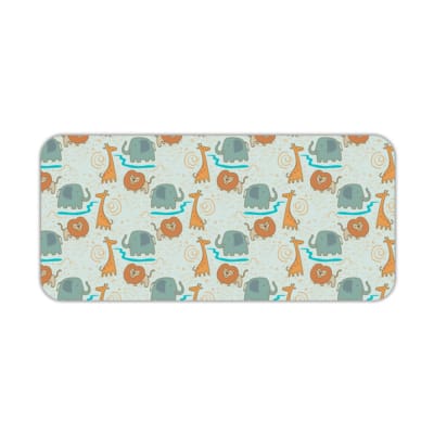 INFIDU desk mat featuring a playful lion and giraffe design on a light green background, perfect for kids’ studying, drawing, or gaming Desk Pad kept on a plain white background