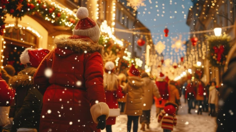 Snow Street during Christmas with Santa Clauss