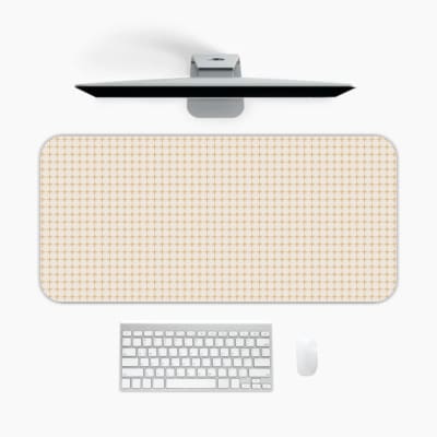 Infidu Beige Desk Pad with light orange checkered grid design, minimalistic and modern. A desk pad under the computer