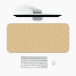 Infidu Light Beige Desk Pad with a small white dot pattern, creating a subtle and minimalist design for a clean desk setup. A desk pad under the computer