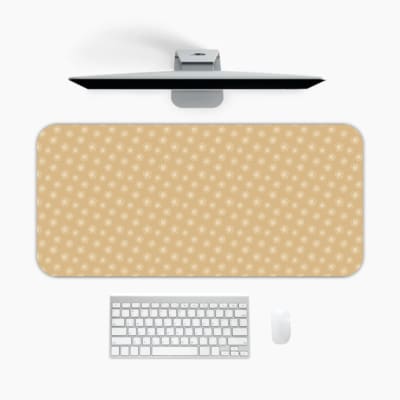 Infidu Light Beige Desk Pad with a small white dot pattern, creating a subtle and minimalist design for a clean desk setup. A desk pad under the computer