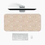 Infidu Soft Brown Desk Pad with White Dots Design. Soft brown background with white dots scattered across. A desk pad under the computer