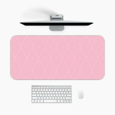 Infidu Light Pink Desk Pad with White Diamond Pattern A desk pad under the computer