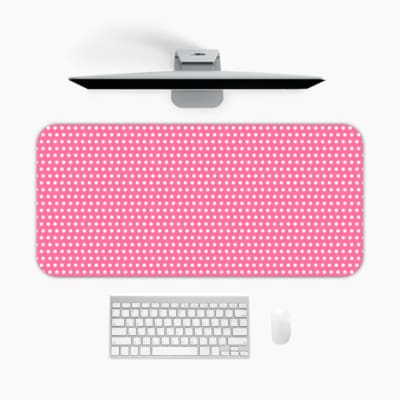 Infidu Pink Desk Mat with White Polka Dots A desk pad under the computer