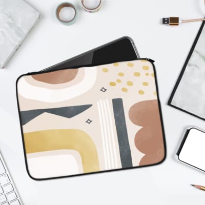 Infidu Modern Abstract Pattern Minimalist Laptop Sleeve with geometric lines and soft neutral tones like beige, pink, and grey. laptop sleeve kept on a plain white background