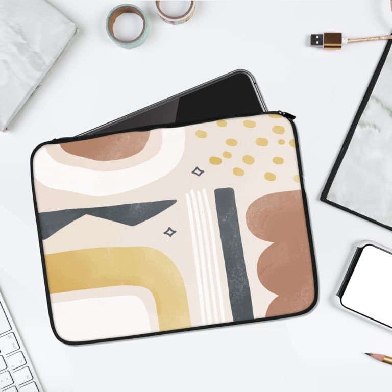 Infidu Modern Abstract Pattern Minimalist Laptop Sleeve with geometric lines and soft neutral tones like beige, pink, and grey. laptop sleeve kept on a plain white background
