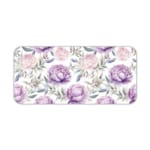Infidu Purple Floral Design Desk Pad with large purple flowers and soft green leaves on a light, neutral background. Desk Pad kept on a plain white background