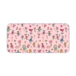 Infidu desk pad with playful floral and figures design on a light pink background, featuring colorful flowers and figures. Desk Pad kept on a plain white background