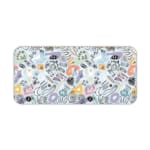 Infidu desk pad with pastel abstract shapes and symbols on a pale blue background. Desk Pad kept on a plain white background