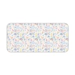 Infidu Playful Abstract Shapes Desk Pad featuring colorful eyes, symbols, and shapes on a light background. Desk Pad kept on a plain white background