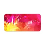 Desk pad with a vibrant pink and yellow abstract design. Desk Pad kept on a plain white background