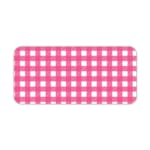 Pink and white checkered desk pad with a grid-like pattern on a white background. Desk Pad kept on a plain white background