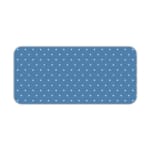 Blue and white polka dot desk pad with a classic pattern design. Desk Pad kept on a plain white background