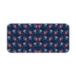 Infidu Red Strawberry and Blue Leaf Desk Mat with a dark blue background and a vibrant pattern of red strawberries and blue leaves. Desk Pad kept on a plain white background