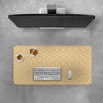 Infidu Light Beige Desk Pad with a small white dot pattern, creating a subtle and minimalist design for a clean desk setup. Desk Pad with Keyboard and Mouse on top of the desk pad