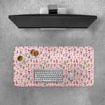 Infidu Pink Floral Pattern Desk Pad with colorful flowers on a vibrant pink background. Desk Pad with Keyboard and Mouse on top of the desk pad