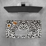 Infidu White Leopard Print Desk Pad features black spots on a white background, creating a classic and stylish leopard print design Desk Pad with Keyboard and Mouse on top of the desk pad