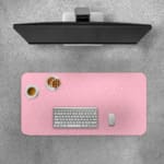 Infidu Light Pink Desk Pad with White Diamond Pattern Desk Pad with Keyboard and Mouse on top of the Desk pad