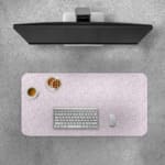 Plain white and gray minimalist desk pad with a clean, simple design. Desk Pad with Keyboard and Mouse on top of the desk pad
