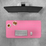 Infidu Pink Desk Mat with White Polka Dots Desk Pad with Keyboard and Mouse on top of the desk pad