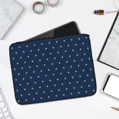 Infidu Deep Blue Polka Dot Design Laptop Sleeve with small white dots on a deep blue background. laptop sleeve kept on a plain white background