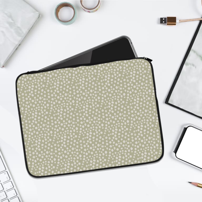 Infidu Dotted-Pattern Light Green Beige Laptop Sleeve with a stylish dotted design.laptop sleeve kept on a plain white background