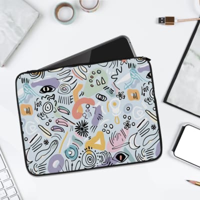 Infidu Abstract Pastel Design Laptop Sleeve featuring abstract shapes and pastel colors on a white background. laptop sleeve kept on a plain white background