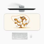 Infidu Cartoon Dog Desk Pad featuring a happy dog in yellow and brown on a white background, adding a playful touch to your desk. A desk pad under the computer
