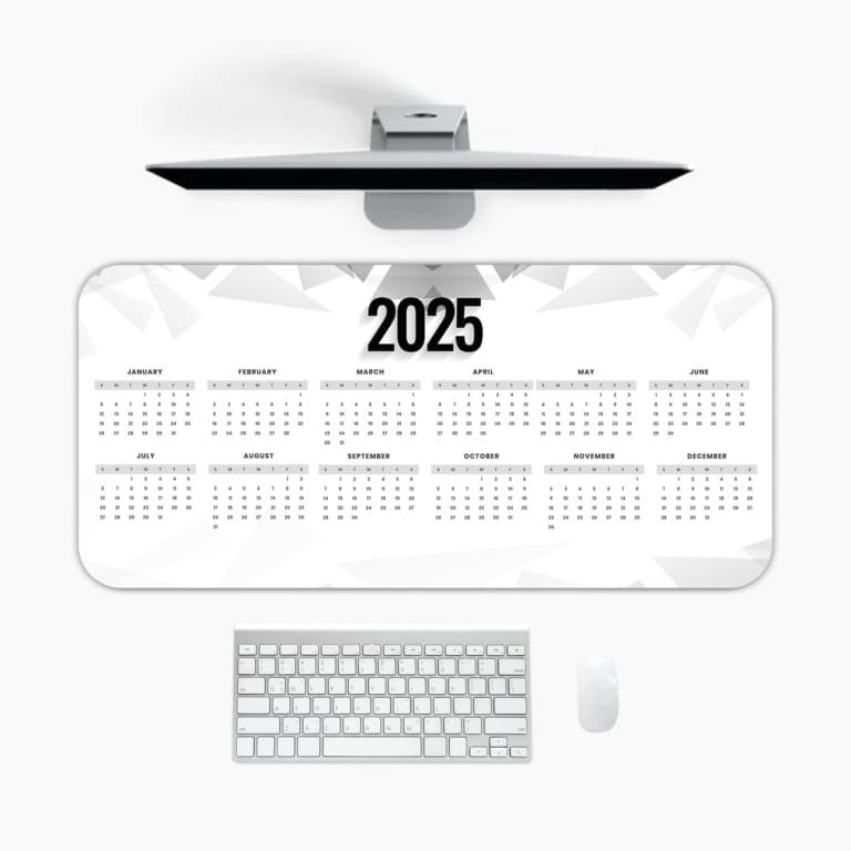 2025 desk pad calendar with light background and simple wave pattern design for easy planning and organization A desk pad under the computer