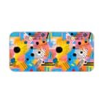 Infidu vibrant geometric desk pad with colorful abstract shapes and yellow background Desk Pad kept on a plain white background
