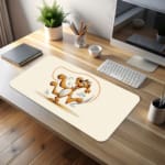 Infidu Cartoon Dog Desk Pad featuring a happy dog in yellow and brown on a white background, adding a playful touch to your desk. desk pad kept on the table