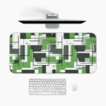 Infidu green geometric desk pad with interlocking shapes and a modern vintage art style