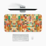 Infidu colorful geometric desk pad with warm red, orange, and yellow tones in a symmetrical pattern.