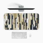 Infidu desk pad with vertical pixel stripe design in beige, black, gray, and white for a modern vintage art-inspired look.