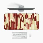 Infidu bold pixel block desk pad with warm red tones and abstract geometric pattern.