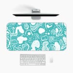 Infidu teal abstract desk pad with playful white pattern on bright background