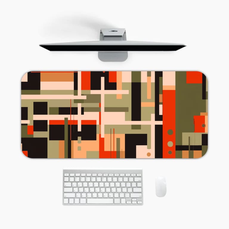 Infidu bold geometric desk pad with earthy tones and abstract rectangular design