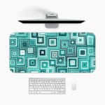 Teal nested squares geometric desk pad with modern vintage art style
