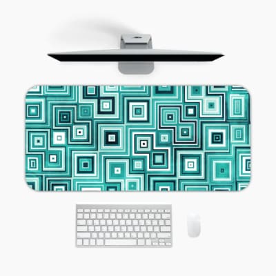 Teal nested squares geometric desk pad with modern vintage art style