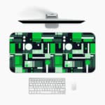 Infidu green geometric desk pad with tech-style block pattern in vibrant green and neutral tones