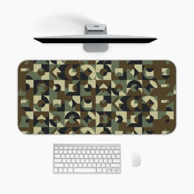 Infidu geometric camouflage desk pad in earthy tones with abstract shapes